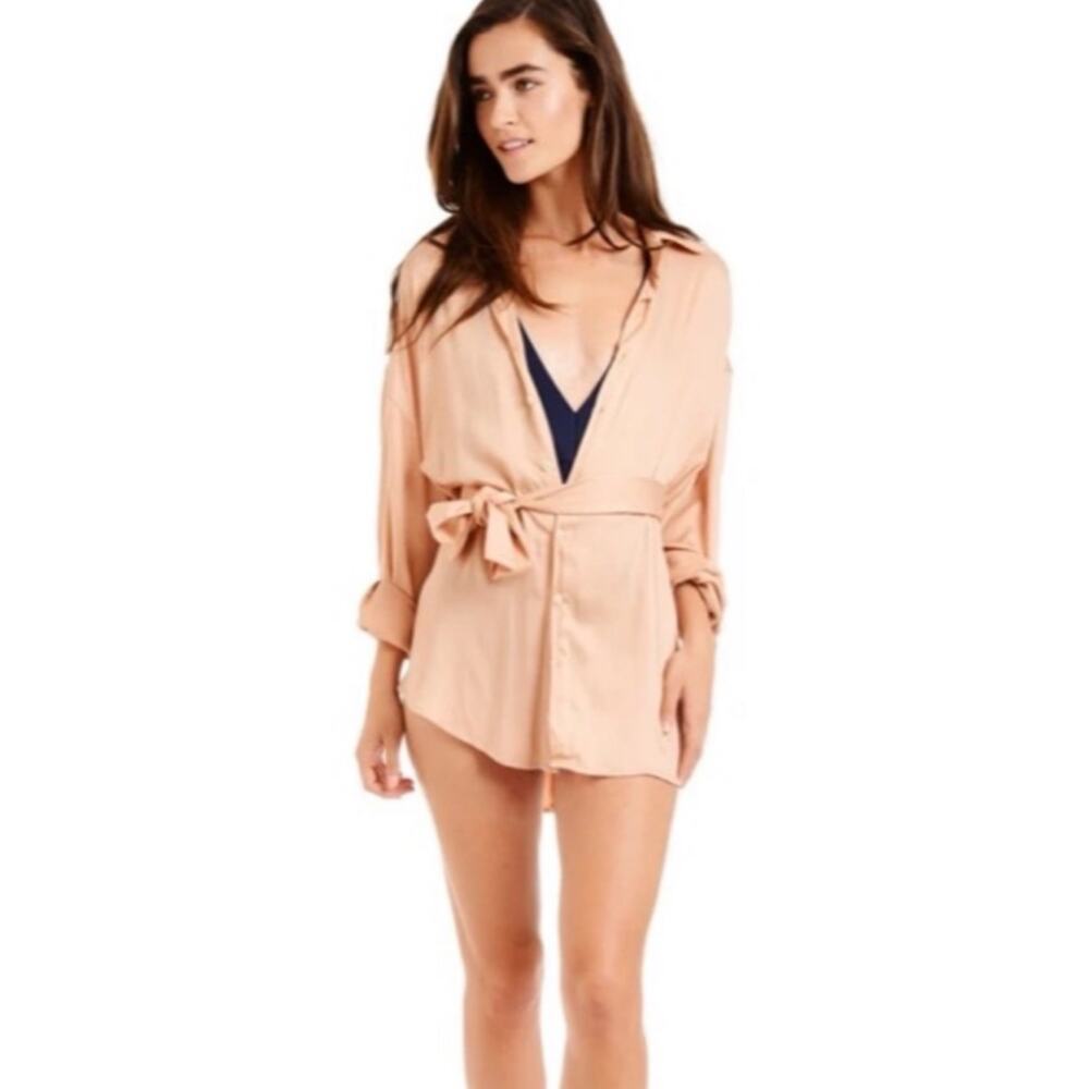 Mimi The Label Australia Linda Cover Up Belted Shirtdress S NUDE